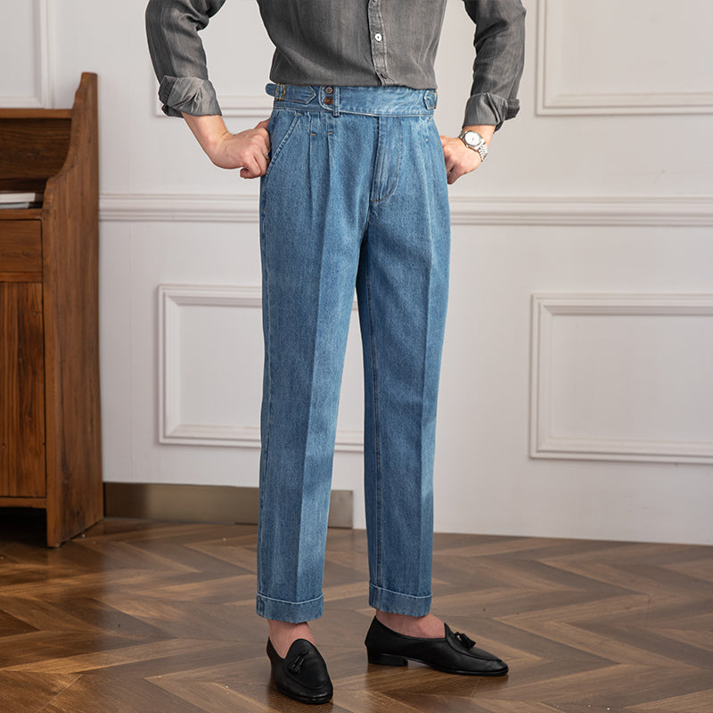 Denim Lorenzo - Pantaloni Vintage a Pieghe con Taglio Dritto