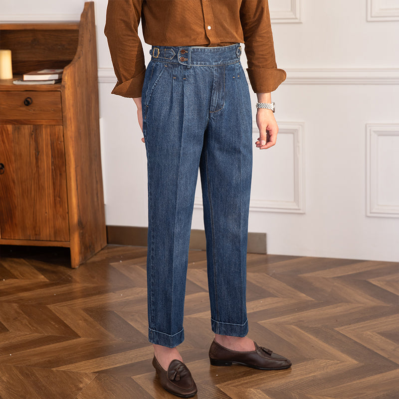 Denim Lorenzo - Pantaloni Vintage a Pieghe con Taglio Dritto