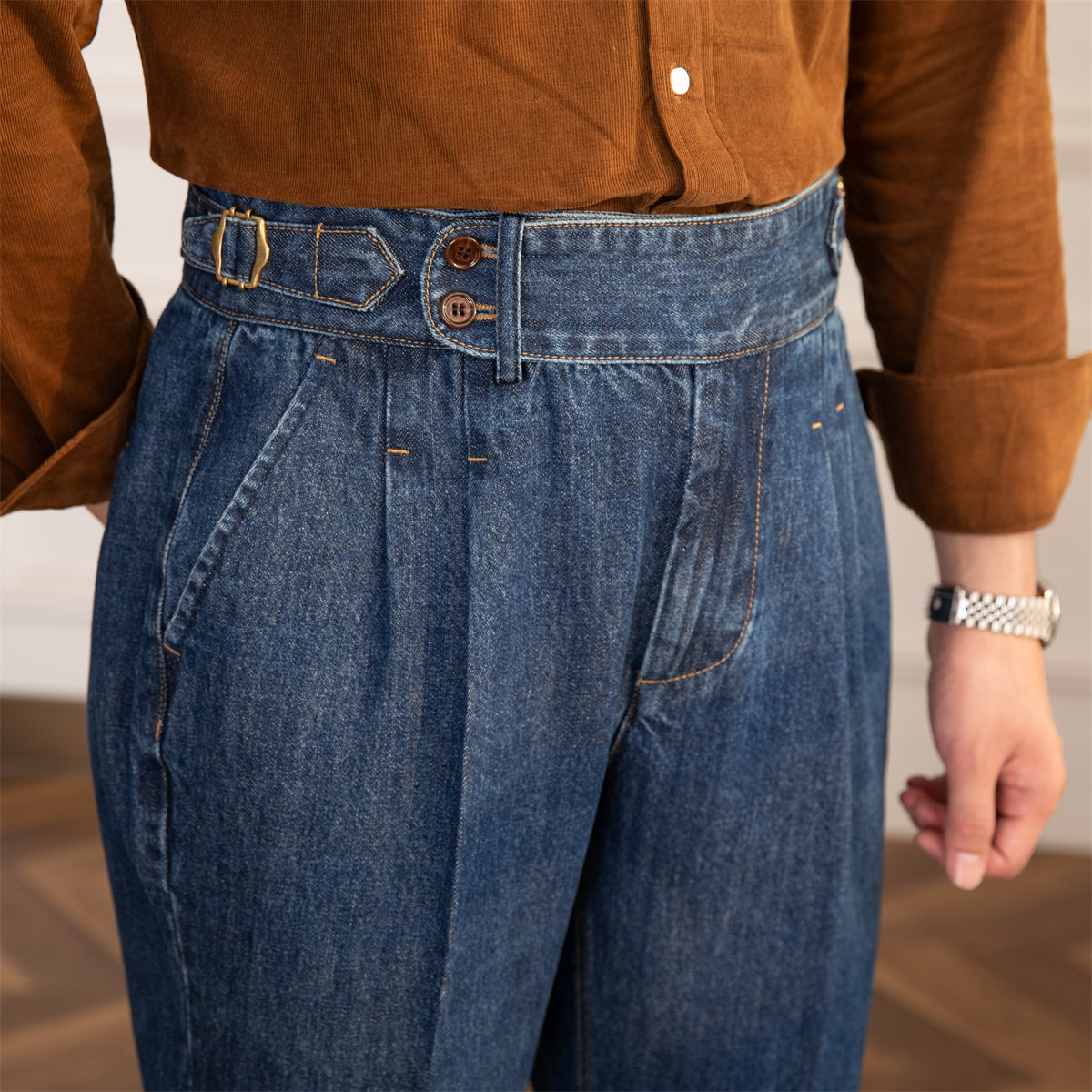 Denim Lorenzo - Pantaloni Vintage a Pieghe con Taglio Dritto